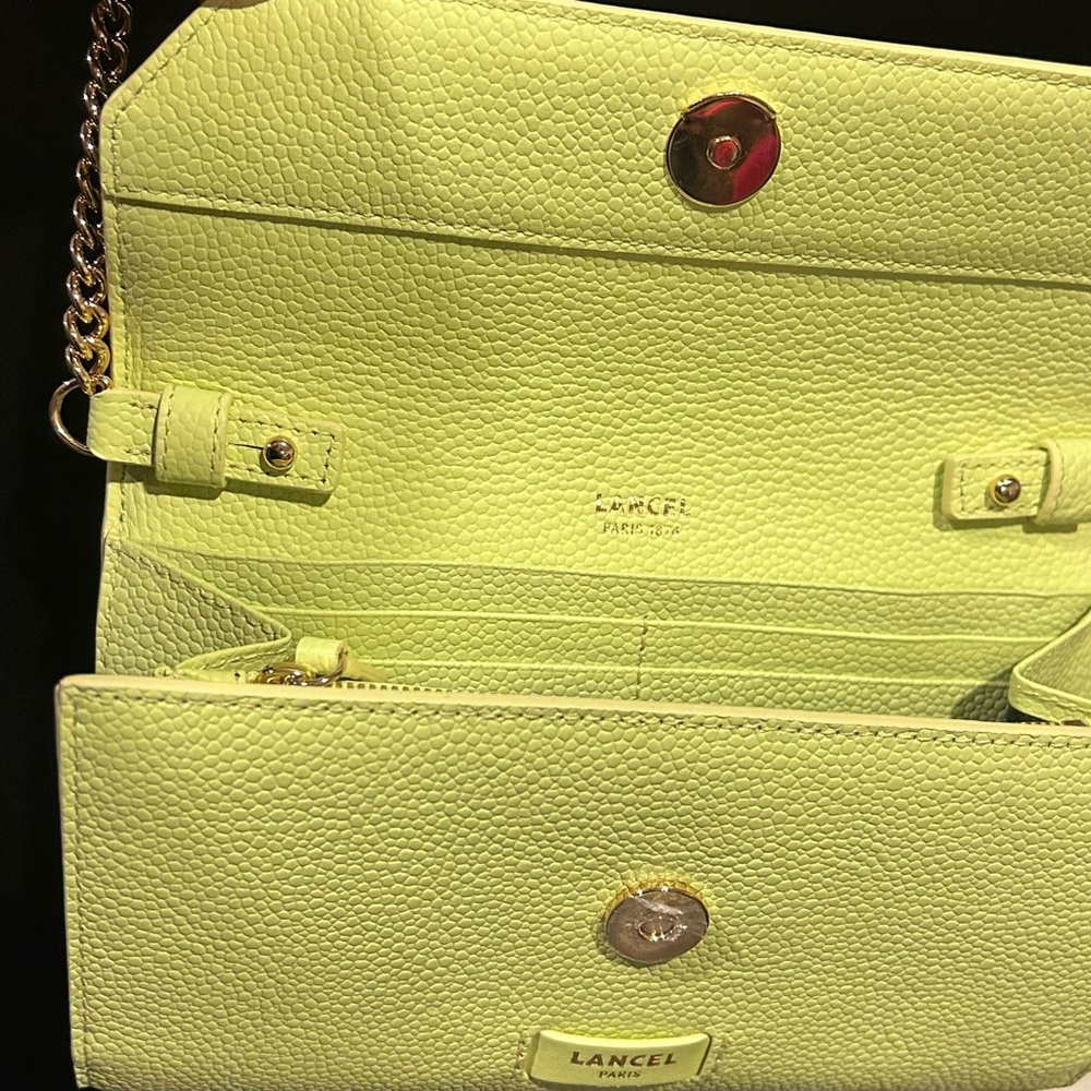 Lancel Ninon Leather Lime Chain Wallet Crossbody - Picture 7 of 10